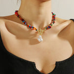 Collana in pietra naturale spezzata colorata Boho, modello:, N2105-9 Color Stone Pearl Pendant, N2206-8 Pink Stone, N2206-9 Light Blue Stone, N2206-10 Multi-color Stone, N2206-11 Transparent Stone, N2106-23 Pink Stone Single Chain                      ...