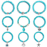 Bracciale con perline da donna Turchese Stile etnico Gioielli con ciondoli, S2208-2 Owl, S2208-3 Butterfly, S2208-4 Sea Star, S2208-5 Life Tree, S2208-1 Eyes, S2203-12 Cross, S2203-13 Turquoise Pendant, S2212-1 Eyes, S2303-1, S2303-2 Turtles           ...