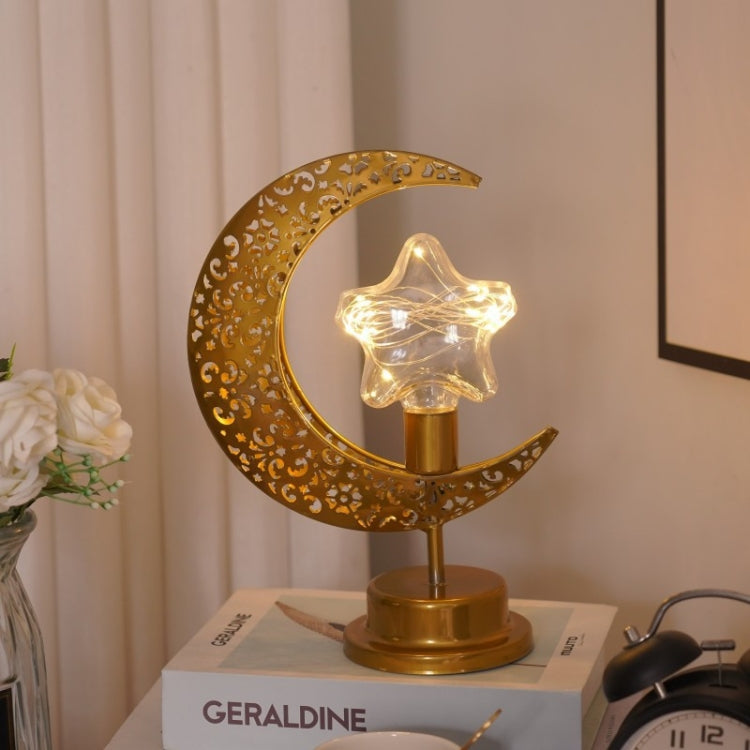 Lampada da tavolo per camera da letto a forma di luna in ferro battuto a LED, Moon Star, Moon Star With Hook