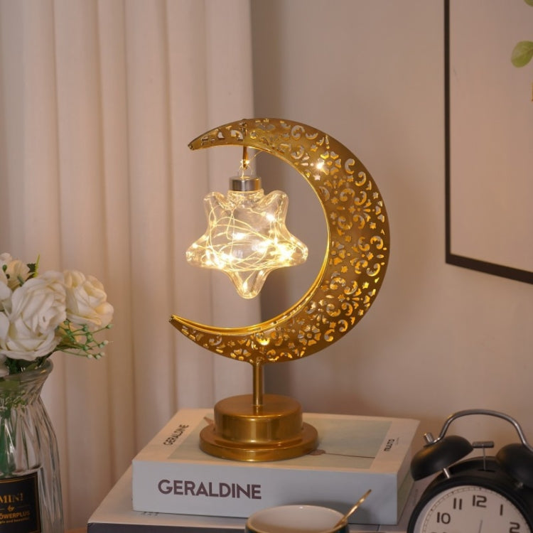 Lampada da tavolo per camera da letto a forma di luna in ferro battuto a LED, Moon Star, Moon Star With Hook