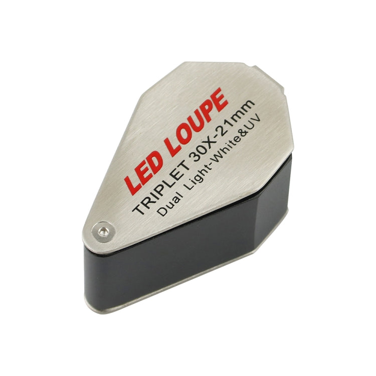 MG7802 10X 6 LED + 7 lampade UV Lente d'ingrandimento per apprezzamento dei gioielli, Round 30X, Diamond 30X
