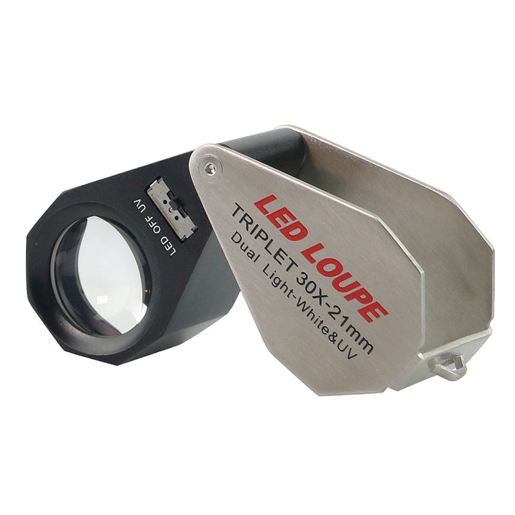 MG7802 10X 6 LED + 7 lampade UV Lente d'ingrandimento per apprezzamento dei gioielli, Round 30X, Diamond 30X