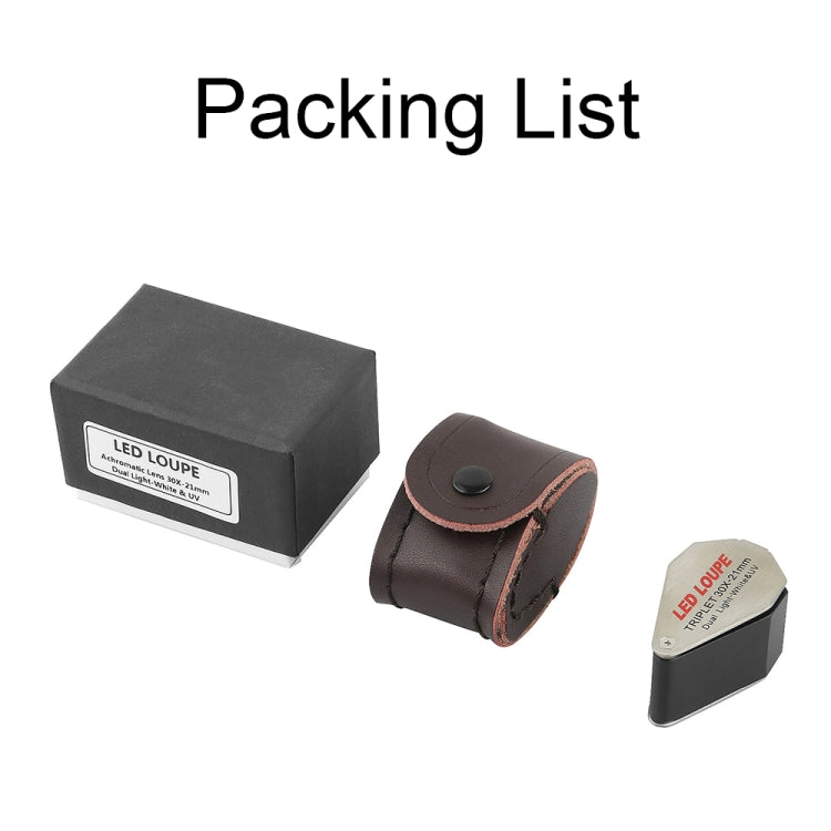 MG7802 10X 6 LED + 7 lampade UV Lente d'ingrandimento per apprezzamento dei gioielli, Round 30X, Diamond 30X