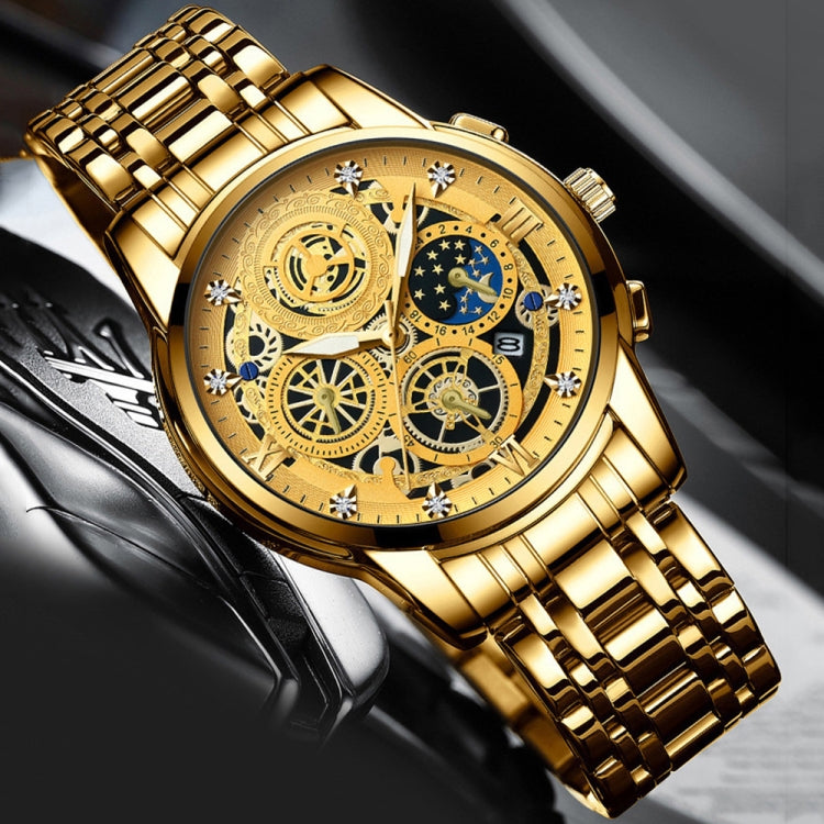 BINBOND 4010 Orologio al quarzo luminoso scavato impermeabile multifunzionale