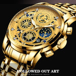 BINBOND 4010 Orologio al quarzo luminoso scavato impermeabile multifunzionale