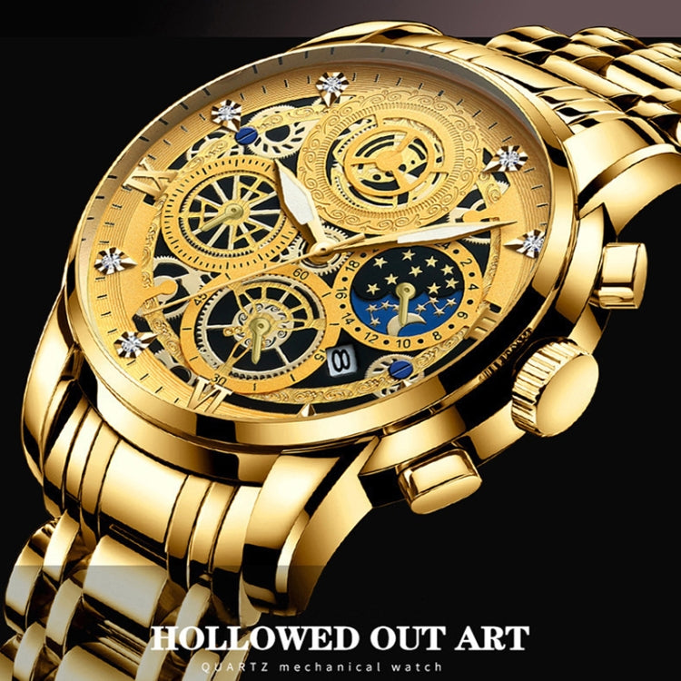 BINBOND 4010 Orologio al quarzo luminoso scavato impermeabile multifunzionale
