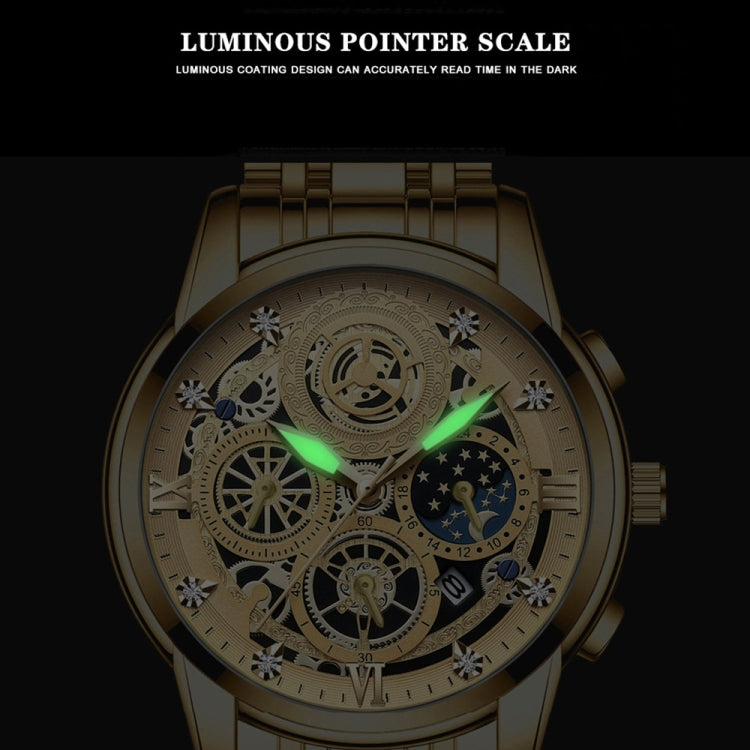 BINBOND 4010 Orologio al quarzo luminoso scavato impermeabile multifunzionale