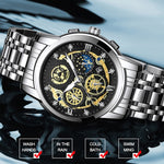 BINBOND 4010 Orologio al quarzo luminoso scavato impermeabile multifunzionale