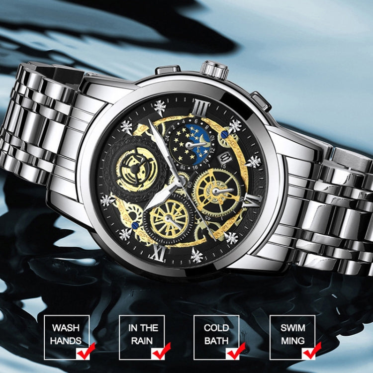 BINBOND 4010 Orologio al quarzo luminoso scavato impermeabile multifunzionale