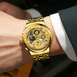 BINBOND 4010 Orologio al quarzo luminoso scavato impermeabile multifunzionale