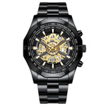 BINBOND S033 Orologio meccanico al quarzo luminoso impermeabile 30 m scavato, Black Steel-Black-White, Black Steel-Black-Gold, Black Steel-Black-Rose Gold, Full Gold-Black-Gold, Black Steel-Rose Gold-Black, Blue Steel-Blue, White Steel-Black           ...