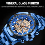 BINBOND S033 Orologio meccanico al quarzo luminoso impermeabile 30 m scavato, Black Steel-Black-White, Black Steel-Black-Gold, Black Steel-Black-Rose Gold, Full Gold-Black-Gold, Black Steel-Rose Gold-Black, Blue Steel-Blue, White Steel-Black           ...