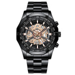 BINBOND S033 Orologio meccanico al quarzo luminoso impermeabile 30 m scavato, Black Steel-Black-White, Black Steel-Black-Gold, Black Steel-Black-Rose Gold, Full Gold-Black-Gold, Black Steel-Rose Gold-Black, Blue Steel-Blue, White Steel-Black           ...