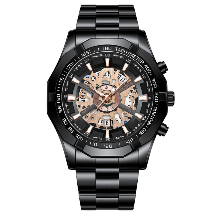 BINBOND S033 Orologio meccanico al quarzo luminoso impermeabile 30 m scavato, Black Steel-Black-White, Black Steel-Black-Gold, Black Steel-Black-Rose Gold, Full Gold-Black-Gold, Black Steel-Rose Gold-Black, Blue Steel-Blue, White Steel-Black           ...