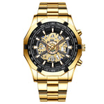 BINBOND S033 Orologio meccanico al quarzo luminoso impermeabile 30 m scavato, Black Steel-Black-White, Black Steel-Black-Gold, Black Steel-Black-Rose Gold, Full Gold-Black-Gold, Black Steel-Rose Gold-Black, Blue Steel-Blue, White Steel-Black           ...