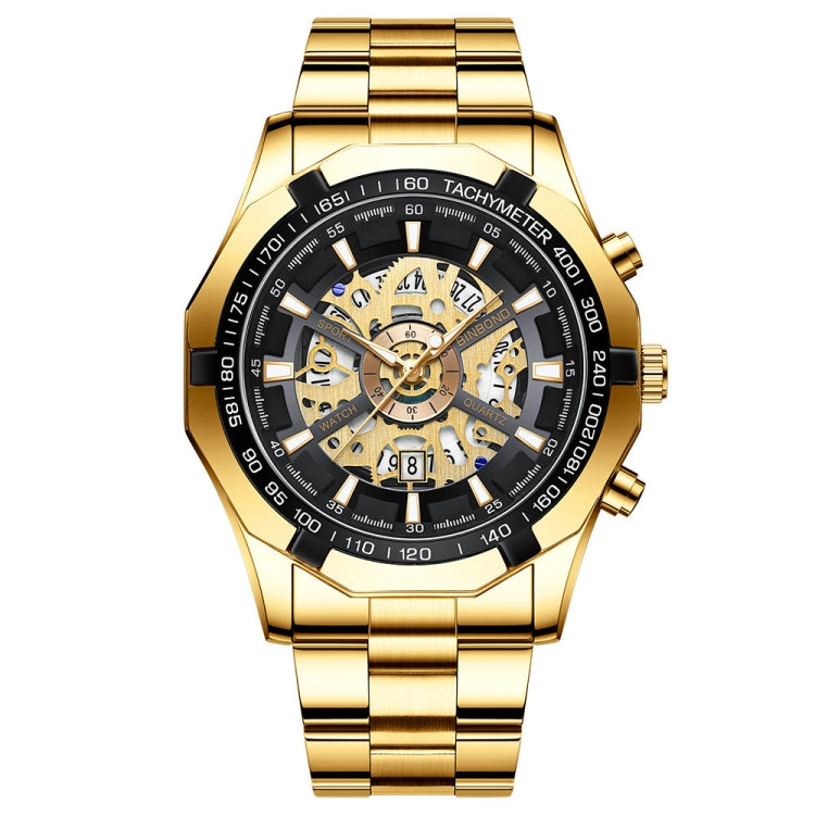 BINBOND S033 Orologio meccanico al quarzo luminoso impermeabile 30 m scavato, Black Steel-Black-White, Black Steel-Black-Gold, Black Steel-Black-Rose Gold, Full Gold-Black-Gold, Black Steel-Rose Gold-Black, Blue Steel-Blue, White Steel-Black           ...
