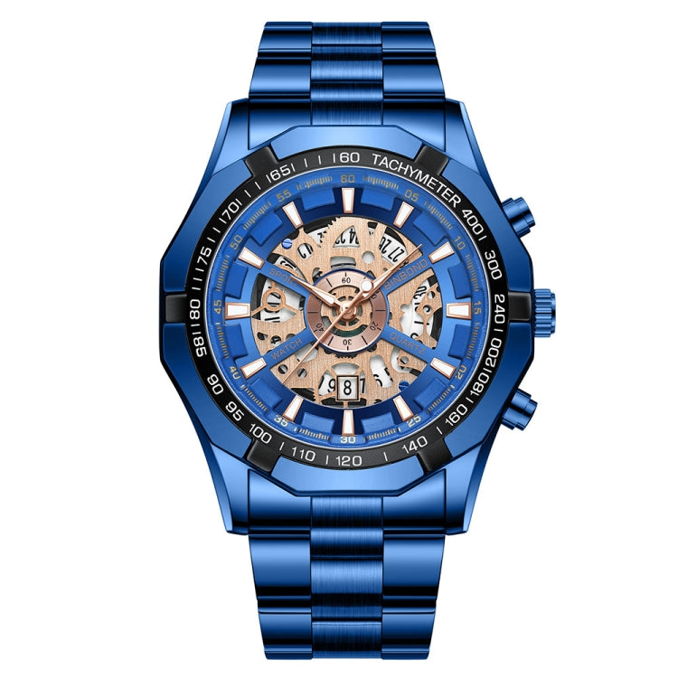 BINBOND S033 Orologio meccanico al quarzo luminoso impermeabile 30 m scavato, Black Steel-Black-White, Black Steel-Black-Gold, Black Steel-Black-Rose Gold, Full Gold-Black-Gold, Black Steel-Rose Gold-Black, Blue Steel-Blue, White Steel-Black           ...