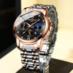 BINBOND B3591 Orologio da uomo calendario luminoso impermeabile 30 m, Rose Gold-Black, Rose Gold-White, Black Steel-Black, White Steel-Black, White Steel-White, Brown Leather-Rose-Black, Brown Leather-Rose-White, Black Leather-White-Black              ...