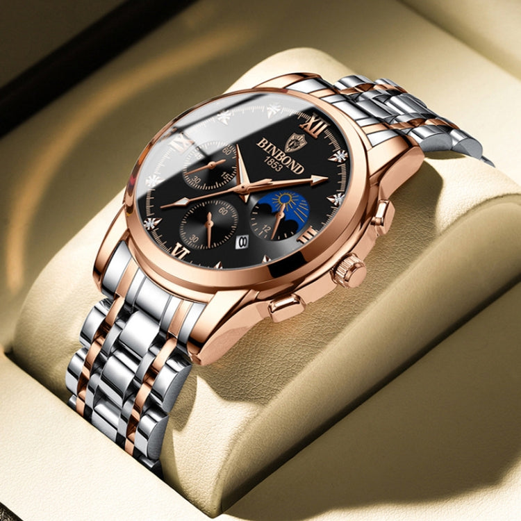 BINBOND B3591 Orologio da uomo calendario luminoso impermeabile 30 m, Rose Gold-Black, Rose Gold-White, Black Steel-Black, White Steel-Black, White Steel-White, Brown Leather-Rose-Black, Brown Leather-Rose-White, Black Leather-White-Black              ...
