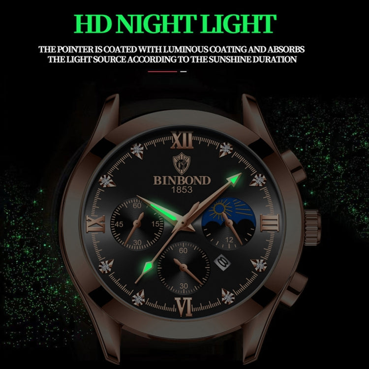 BINBOND B3591 Orologio da uomo calendario luminoso impermeabile 30 m, Rose Gold-Black, Rose Gold-White, Black Steel-Black, White Steel-Black, White Steel-White, Brown Leather-Rose-Black, Brown Leather-Rose-White, Black Leather-White-Black              ...