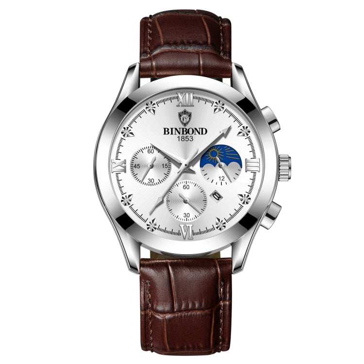 BINBOND B3591 Orologio da uomo calendario luminoso impermeabile 30 m, Rose Gold-Black, Rose Gold-White, Black Steel-Black, White Steel-Black, White Steel-White, Brown Leather-Rose-Black, Brown Leather-Rose-White, Black Leather-White-Black              ...