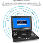 Lettore DVD portatile 9,8" con schermo rotante e radio FM