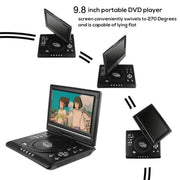 Lettore DVD portatile 9,8" con schermo rotante e radio FM