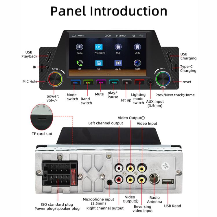 4,7 pollici AUTO/CarPlay Navigazione Bluetooth FM Radio Auto MP5 Marquee, 161W