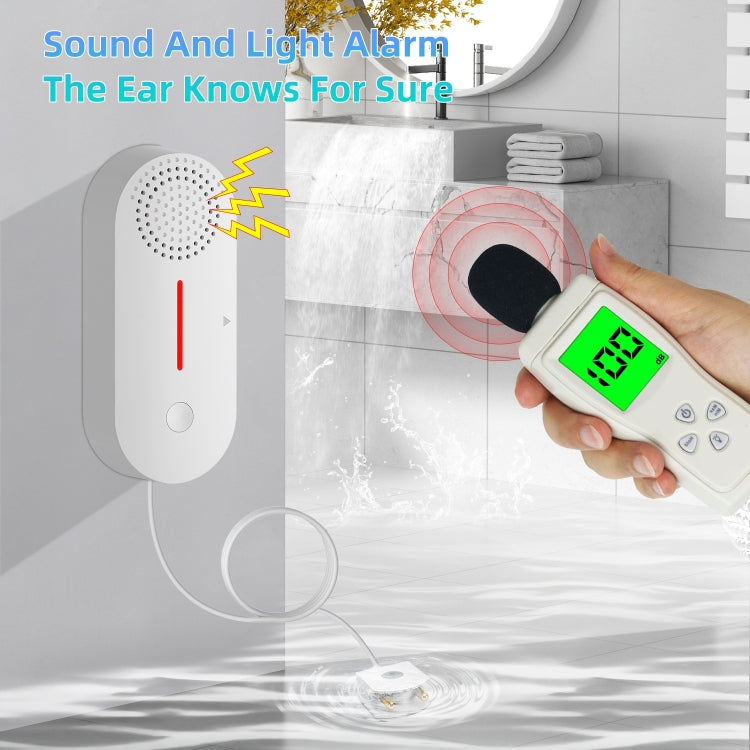 Tuya WIFI Suono e luce Allarme immersione in acqua Sensore di perdite Rilevatore di allarme di troppopieno, Overflow Alarm Detector