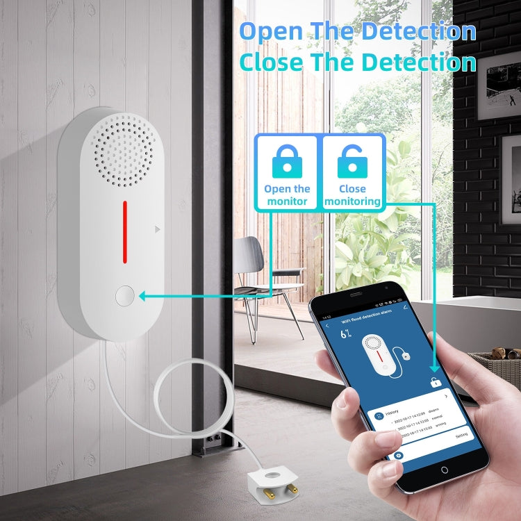 Tuya WIFI Suono e luce Allarme immersione in acqua Sensore di perdite Rilevatore di allarme di troppopieno, Overflow Alarm Detector