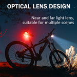 Faro per bicicletta Doppia lampada T6 Perline + 16 fanali posteriori a LED Spia luminosa per casco ricaricabile