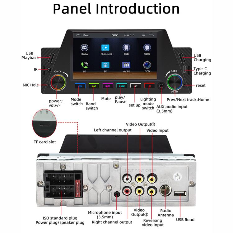 4,7 pollici AUTO/CarPlay Navigazione Bluetooth FM Radio Auto MP5, 161C