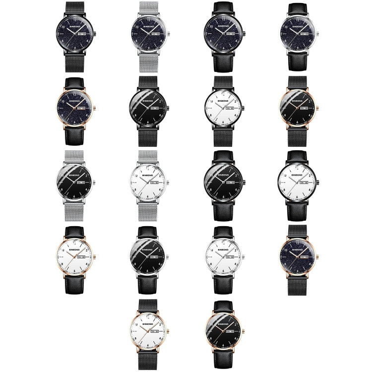 BINBOND B3820 Orologio stellato luminoso al quarzo ultrasottile impermeabile 30M, Black Net-Black-Starry, White Net-White-Starry, Black Leather-Black-Starry, Black Leather-White-Starry, Black Net-Rose Gold-Starry, Black Leather-Rose Gold-Starry        ...