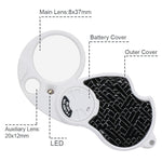 Lente d'ingrandimento pieghevole doppia lente 8X 20X con LED