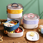 XC-540-541 Lunch Box isolante per ufficio portatile diviso ovale di grande capacità, 600ml (Stainless Blue), 600ml (Stainless Yellow), 600ml (Stainless Purple), 1.2L (Stainless Blue), 1.2L (Stainless Yellow), 1.2L (Stainless Purple), 600ml (Plastic Blu...
