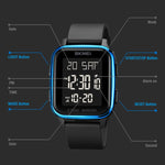 SKMEI 1858 Orologio luminoso a LED con doppio display digitale impermeabile quadrato, 1858 Red, 1858 Blue, 1858 Black, 1858 Rose Gold