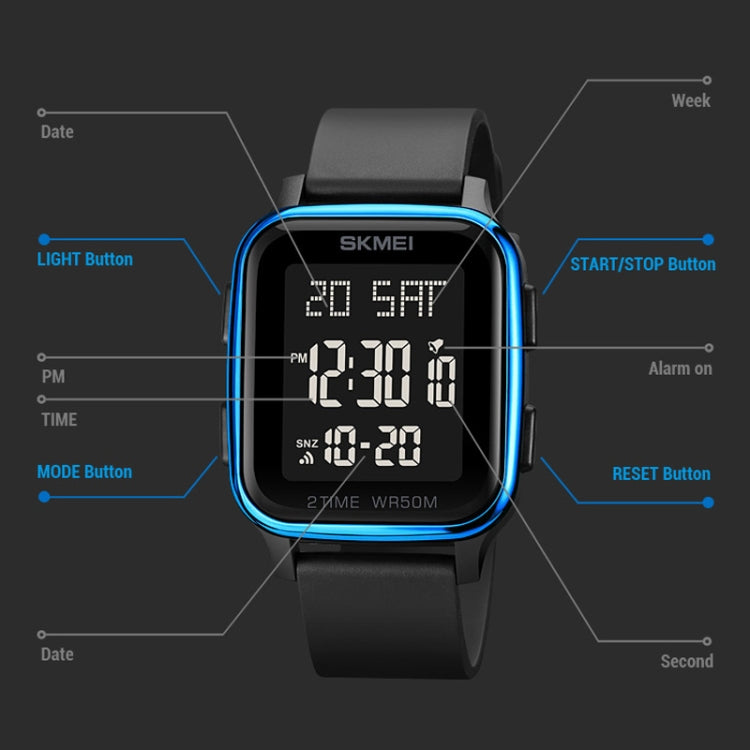 SKMEI 1858 Orologio luminoso a LED con doppio display digitale impermeabile quadrato, 1858 Red, 1858 Blue, 1858 Black, 1858 Rose Gold