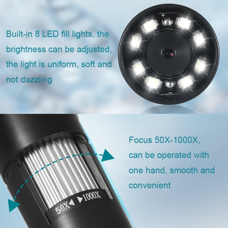 Microscopio digitale portatile a luce LED con connessione WIFI wireless 50X-1000X, W05, W05-B, W05-Z11054