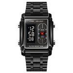 SKMEI 1868 Orologio da uomo impermeabile con doppio display quadrato, stile:, Steel Belt (Black), Leather Belt (Black), Steel Belt (Rose Gold), Leather Belt (Rose Gold), Steel Belt (Gold), Leather Belt (Gold), Steel Belt (Silver), Leather Belt (Silver)