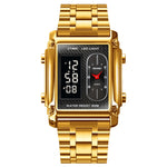 SKMEI 1868 Orologio da uomo impermeabile con doppio display quadrato, stile:, Steel Belt (Black), Leather Belt (Black), Steel Belt (Rose Gold), Leather Belt (Rose Gold), Steel Belt (Gold), Leather Belt (Gold), Steel Belt (Silver), Leather Belt (Silver)