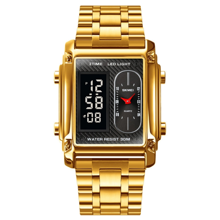 SKMEI 1868 Orologio da uomo impermeabile con doppio display quadrato, stile:, Steel Belt (Black), Leather Belt (Black), Steel Belt (Rose Gold), Leather Belt (Rose Gold), Steel Belt (Gold), Leather Belt (Gold), Steel Belt (Silver), Leather Belt (Silver)