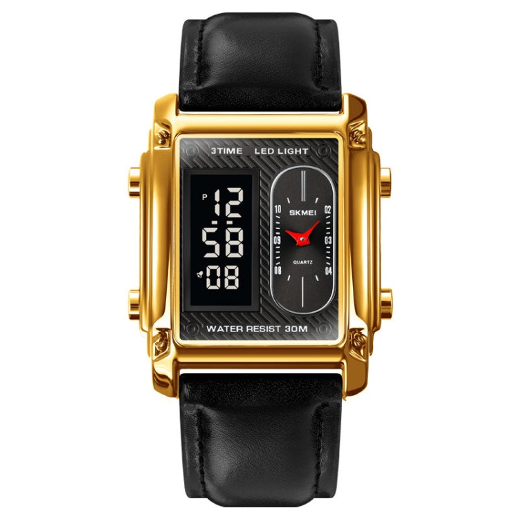 SKMEI 1868 Orologio da uomo impermeabile con doppio display quadrato, stile:, Steel Belt (Black), Leather Belt (Black), Steel Belt (Rose Gold), Leather Belt (Rose Gold), Steel Belt (Gold), Leather Belt (Gold), Steel Belt (Silver), Leather Belt (Silver)