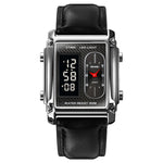 SKMEI 1868 Orologio da uomo impermeabile con doppio display quadrato, stile:, Steel Belt (Black), Leather Belt (Black), Steel Belt (Rose Gold), Leather Belt (Rose Gold), Steel Belt (Gold), Leather Belt (Gold), Steel Belt (Silver), Leather Belt (Silver)