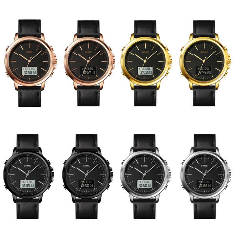 SKMEI 1652 Orologio da uomo in lega di pelle sportiva a doppio movimento, Rose Gold Shell White Machine, Rose Gold Shell Black Machine, Gold Shell White Machine, Gold Shell Black Machine, Black Shell White Machine, Black Shell Black Machine            ...