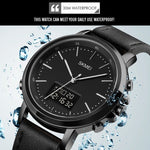 SKMEI 1652 Orologio da uomo in lega di pelle sportiva a doppio movimento, Rose Gold Shell White Machine, Rose Gold Shell Black Machine, Gold Shell White Machine, Gold Shell Black Machine, Black Shell White Machine, Black Shell Black Machine            ...