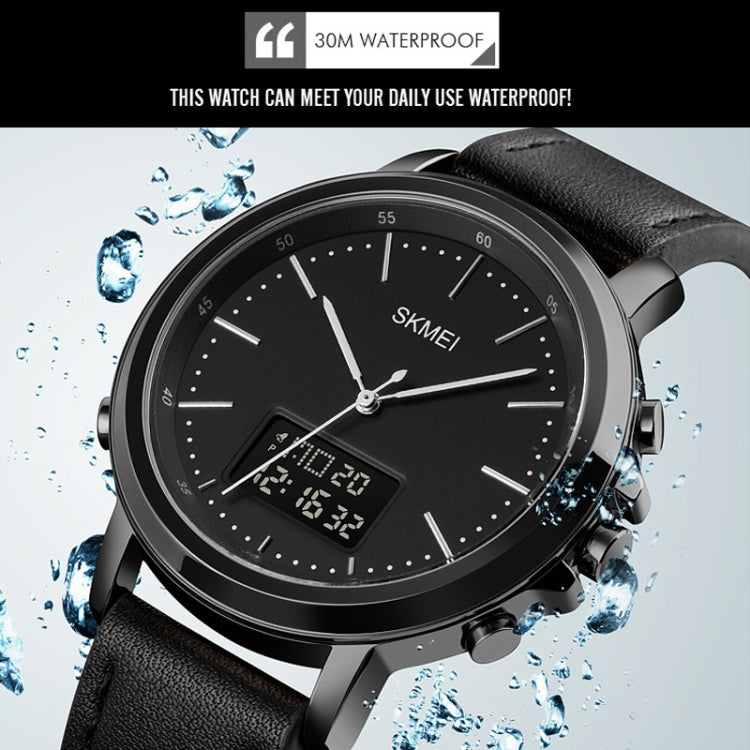 SKMEI 1652 Orologio da uomo in lega di pelle sportiva a doppio movimento, Rose Gold Shell White Machine, Rose Gold Shell Black Machine, Gold Shell White Machine, Gold Shell Black Machine, Black Shell White Machine, Black Shell Black Machine            ...