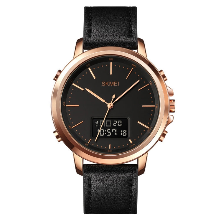 SKMEI 1652 Orologio da uomo in lega di pelle sportiva a doppio movimento, Rose Gold Shell White Machine, Rose Gold Shell Black Machine, Gold Shell White Machine, Gold Shell Black Machine, Black Shell White Machine, Black Shell Black Machine            ...