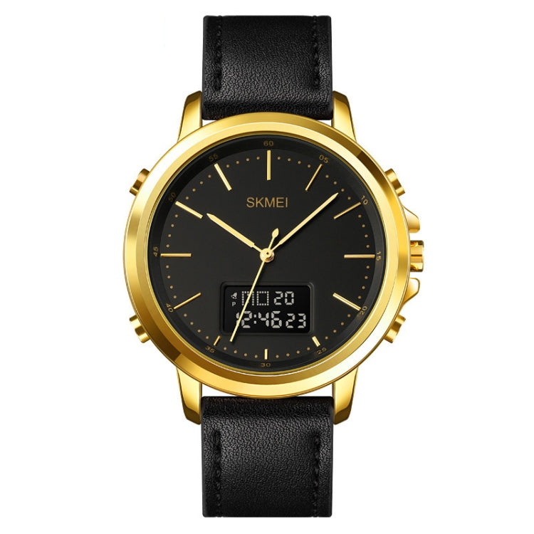 SKMEI 1652 Orologio da uomo in lega di pelle sportiva a doppio movimento, Rose Gold Shell White Machine, Rose Gold Shell Black Machine, Gold Shell White Machine, Gold Shell Black Machine, Black Shell White Machine, Black Shell Black Machine            ...