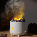 Macchina per aromaterapia domestica con umidificatore a fiamma di simulazione HS01 con luce notturna, Simulation Flame (White), Simulation Flame (Black)