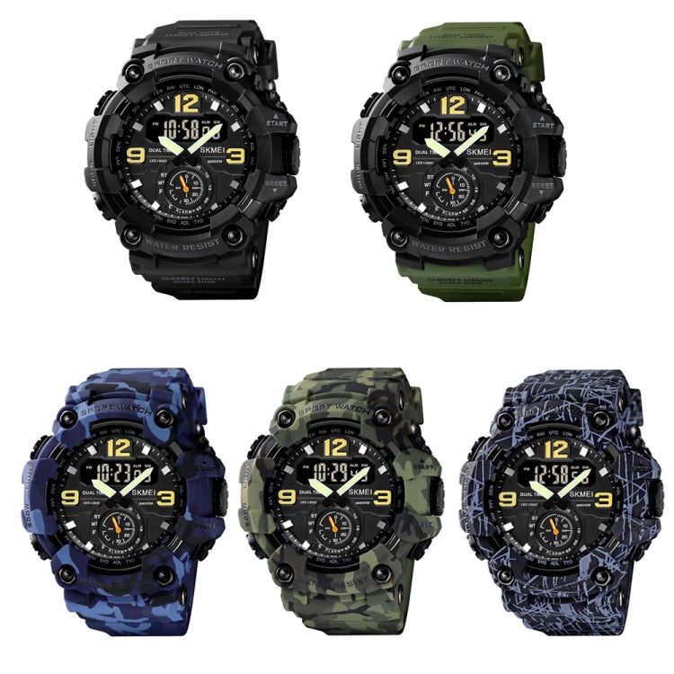 SKMEI 1637 Orologio da uomo con quadrante grande in plastica antiurto con display digitale sportivo per esterni, Black, Army Green, Blue Camouflage, Army Green Camouflage, Gray Black